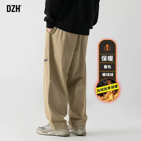 男生卡其色裤子男加绒加厚冬季工装阔腿裤直筒宽松伐木裤2024新款商品大图