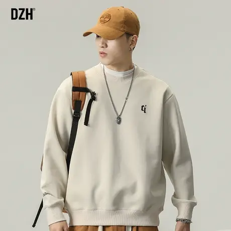 男士美式重磅加绒加厚卫衣男款秋冬圆领潮牌衣服内搭冬季上衣男装商品大图