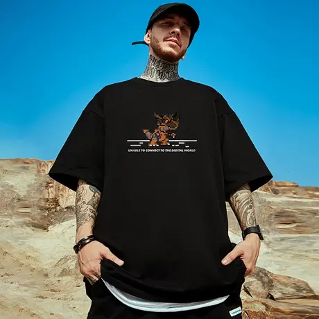 日系潮牌胖子男装大码宽松情侣卡通纯棉男生短袖T恤大码半袖潮流图片