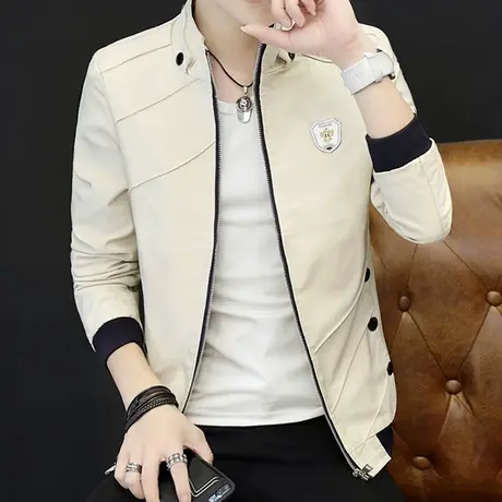 新款男士韩版外套潮流休闲修身帅气工装夹克春秋装薄款青年立领图片