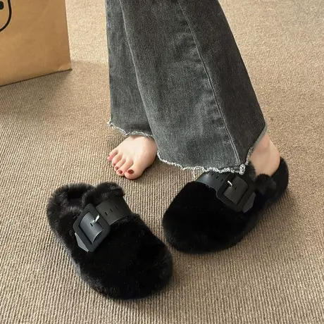 半拖鞋女新款秋冬2024年洋气外出孕妇家居女士时尚气质厚底棉拖鞋商品大图