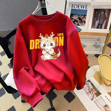 复古chic港风设计感卡通上衣秋冬加绒ins潮无帽卫衣百搭宽松外套商品大图