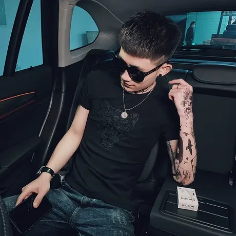 男士短袖潮流夏季刺绣半袖潮牌个性ins百搭网红上衣韩版打底t恤商品大图