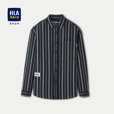 HLA/海澜之家含莱赛尔长袖衬衫2024春夏新款外套款宽松条纹衬衣男图片