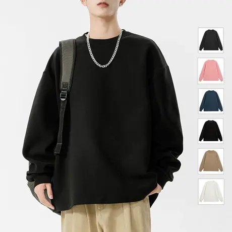 男士黑色德绒打底衫男秋冬内搭新款上衣男款保暖内衣圆领卫衣重磅图片