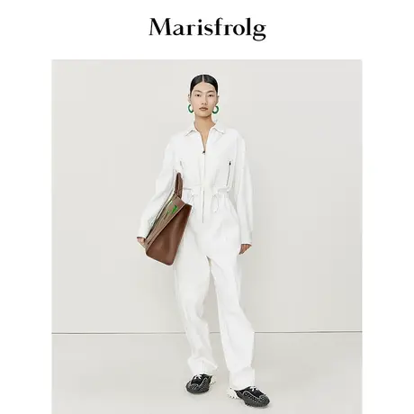 【工装风】玛丝菲尔2022年春季新款米白色纯棉连体休闲裤子女商品大图