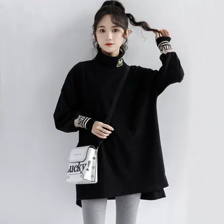 2024新款半高领长袖打底衫冬季德绒内搭ins潮大码百搭慵懒风上衣商品大图