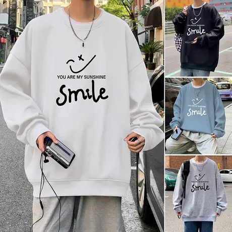 笑脸涂鸦美式高街卫衣男秋冬季ins潮牌宽松无帽圆领港风长袖衣服t商品大图