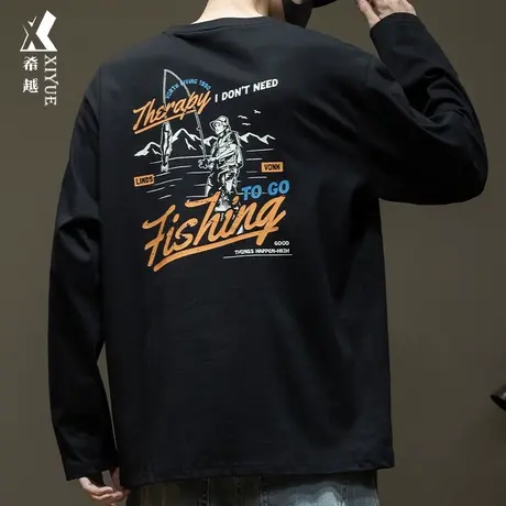 希越重磅纯棉T恤男2024春季新款宽松大码潮牌ins青少年印花打底衫图片