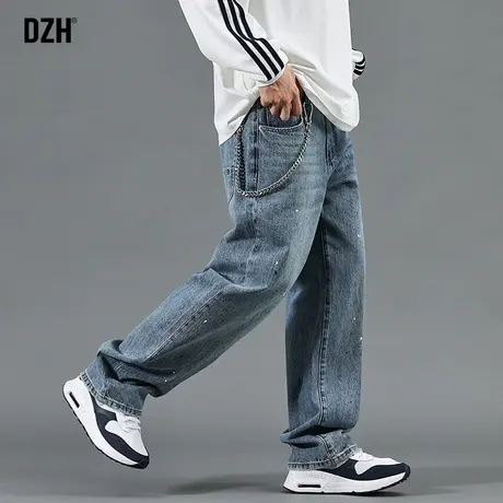 男士美式泼墨牛仔裤男大码宽松春季2024新款高街裤子男款阔腿裤商品大图