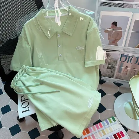 休闲运动polo衫套装女夏季新款学生小清新短袖短裤两件套盐系炸街商品大图