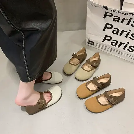 包头半拖鞋女2024春季新款森系复古日系休闲单鞋软平底丑萌勃肯鞋商品大图