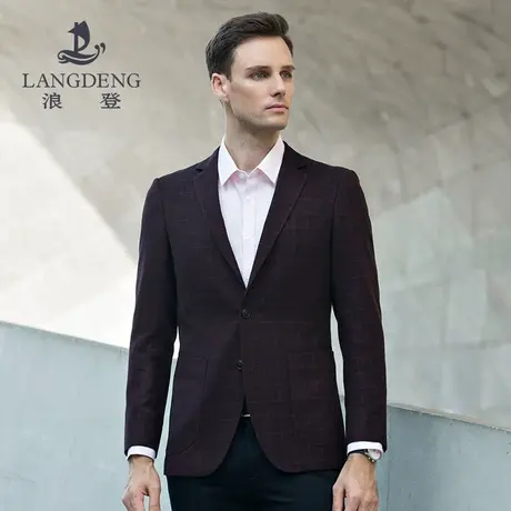 浪登2023秋冬商务男士休闲西服修身中年西服英伦式格纹休闲西装男商品大图