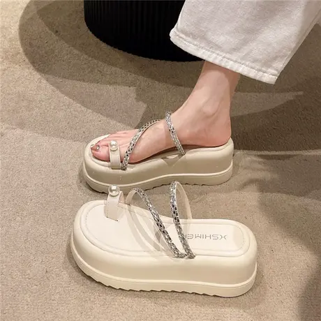 凉拖鞋女时尚外穿2024年夏季新款厚底增高防滑耐穿小众夹趾一字拖商品大图