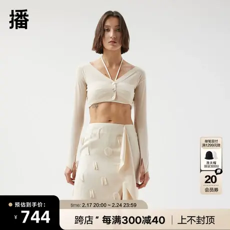 播小众针织开衫女商场同款2023春季新款超短款长袖t恤BDQ3UD1670商品大图