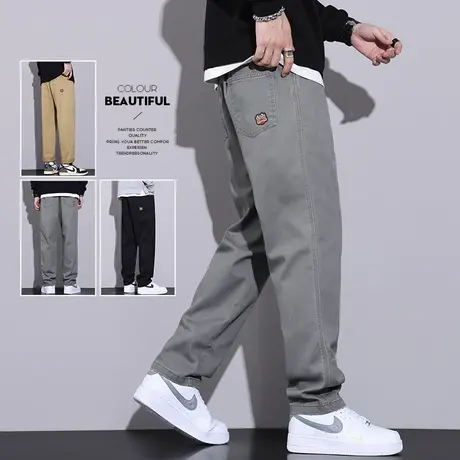 男装秋季纯棉宽松阔腿休闲裤子春秋款男士美式高街微喇叭工装秋天商品大图