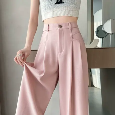 粉色西装裤休闲裤女春季小众高腰宽松垂感阔腿裤直筒裤拖地长裤子商品大图