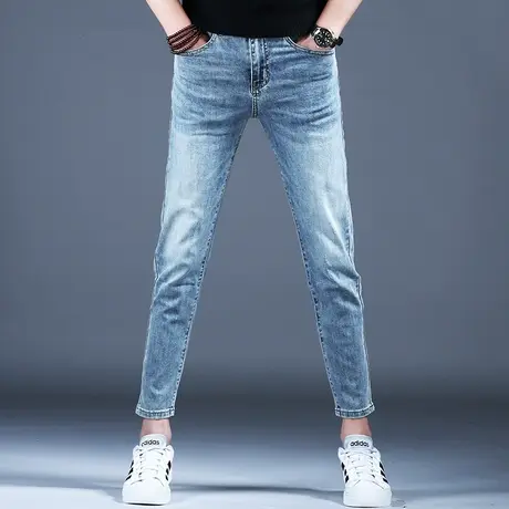 2024男士牛仔裤子简约修身浅蓝九分小脚裤棉弹2024春季常规潮男裤商品大图