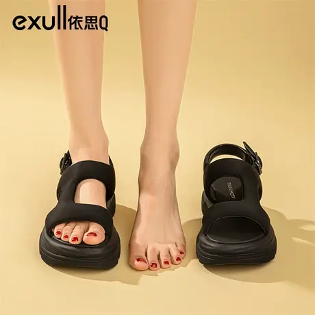 依思q踩屎感女凉鞋外穿夏季2024年新款软底魔术贴露趾罗马沙滩鞋商品大图