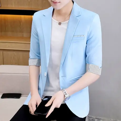 男士七分袖西服夏季韩版时尚百搭上衣休闲男装潮流帅气小西装外套商品大图