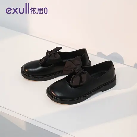 exull/依思Q2024年春秋季新款蝴蝶结粗跟纯色公主风格女浅口鞋子商品大图