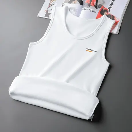 白色背心男秋冬季内穿保暖加绒加厚无袖t恤健身运动坎肩打底马甲商品大图