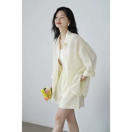 嘉茱莉2023夏季新款POLO领衬衫女小众法式上衣设计感小众短裤套装商品大图