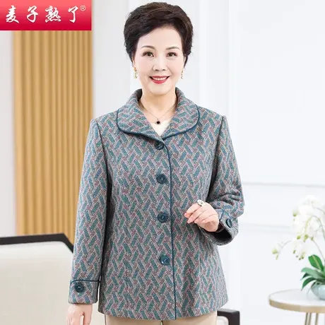 妈妈秋装毛呢外套服阔太太大码老人上衣60岁7080秋奶奶中老年女装图片