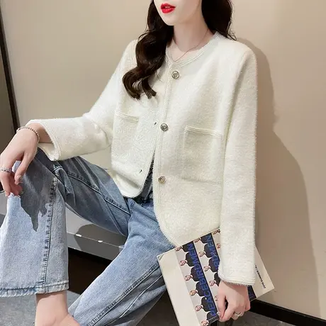 秋装2023年新款女上衣秋季女士小香风毛衣短外套女厚款针织开衫女图片