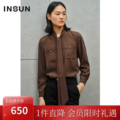 恩裳2023秋季新款透气舒适重磅仿醋酸乱麻优雅系带衬衫女图片