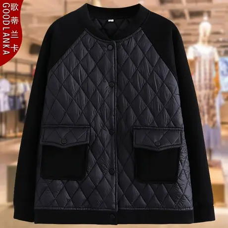 大码妈妈秋冬装小棉袄中年女士棉服宽松洋气撞色夹棉立领棉衣外套图片