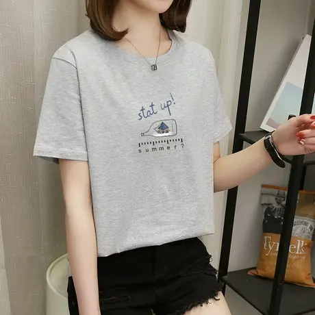 夏装2022新款韩版学生宽松灰色t恤女短袖韩范百搭纯棉半袖上衣服商品大图