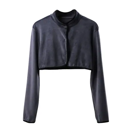 加绒加厚短款披肩外套女立领金丝绒保暖护肩护背开衫坎肩长袖商品大图