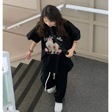 纯棉设计感小狗印花短袖t恤女夏季小众宽松半袖大码胖mm显瘦上衣商品大图