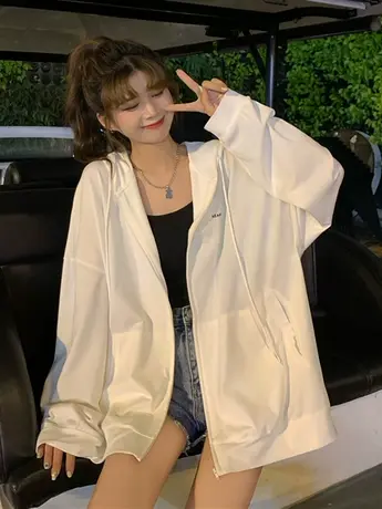 白色防晒衣女夏季2022年新款运动薄款外套宽松百搭防晒服上衣ins图片