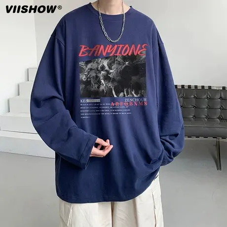 Viishow长袖T恤男秋季港风休闲宽松打底衫美式ins潮流百搭上衣图片