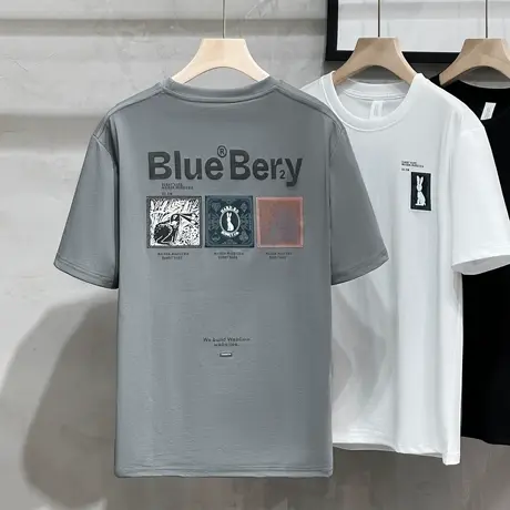 美式超火兔子印花短袖t恤男宽松INS高街潮流丝光棉半袖体恤上衣商品大图