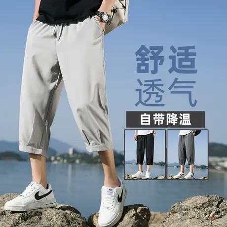冰丝五分短裤男款夏季薄款直筒宽松运动七分中裤马裤沙滩休闲裤子商品大图