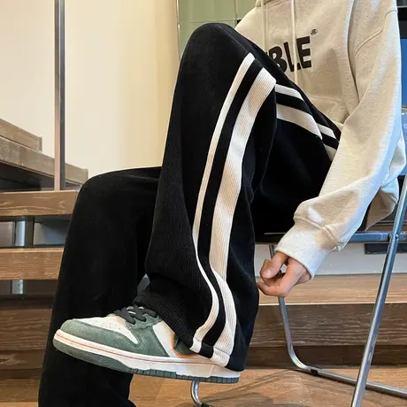 美式vibe灯芯绒卫裤男春秋直筒宽松休闲阔腿hiphop裤子ins高街潮商品大图
