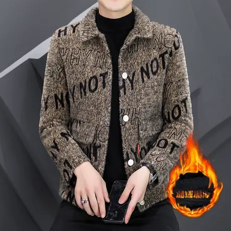 新款外套男秋冬季毛呢大衣短款夹克冬装潮流韩版金貂保暖加绒上衣图片