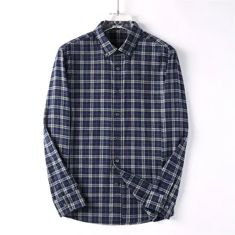 休闲纯棉衬衫男宽松秋冬款长袖商务格子衬衣免烫全棉寸衫男士外套商品大图