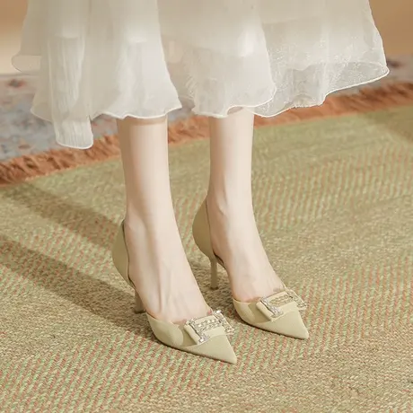 尖头高跟鞋女细跟2023年夏季新款性感法式仙女风气质水钻中空凉鞋商品大图