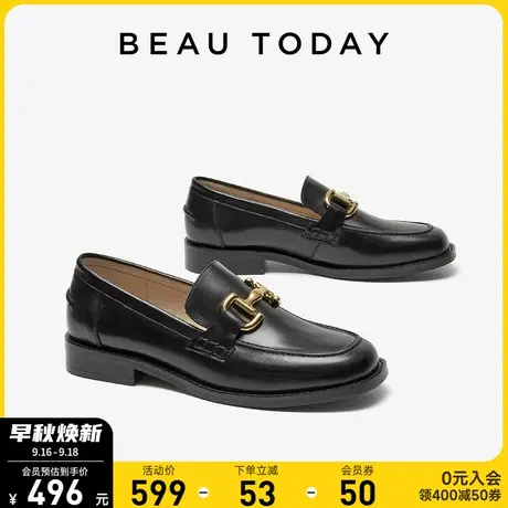 BeauToday乐福鞋女2023新款单鞋秋法式复古BT豆豆鞋女夏款大头鞋商品大图