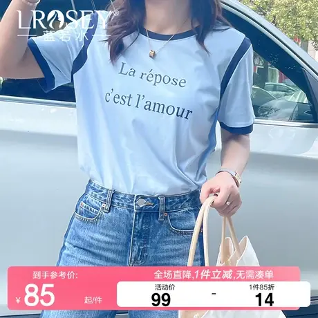 蓝若水大码女装时尚撞色ins印花上衣胖mm夏装休闲显瘦百搭短袖T恤图片