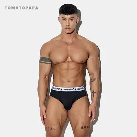 TOMATOPAPA运动卡通系列三角内裤原创熊猫织带莫代尔棉健身底裤男商品大图