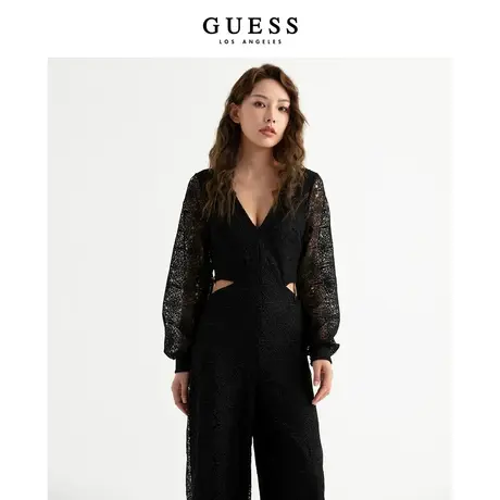 GUESS女时尚气质蕾丝连体衣修身长款高腰阔腿裤商品大图