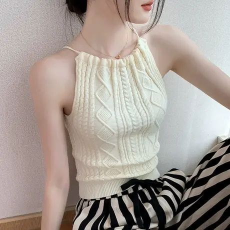 麻花吊带背心女2023夏季新款外穿漏背扭结修身性感无袖针织上衣潮商品大图