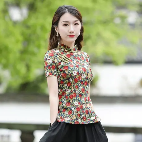 筠雅唐装中国风女装2022年夏装复古盘扣上衣茶服修身中式禅意女装商品大图