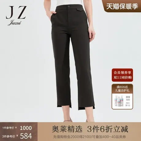 JZ玖姿时尚简约棕色休闲裤女2022夏季新款气质OL通勤中腰直筒裤商品大图
