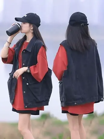 新款马甲2023春秋季牛仔外套女学生宽松韩版潮流百搭无袖外套上衣商品大图